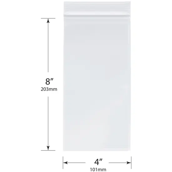 Plymor 4" x 8", 4 Mil Heavy Duty Zipper Reclosable Plastic Bags {3}
