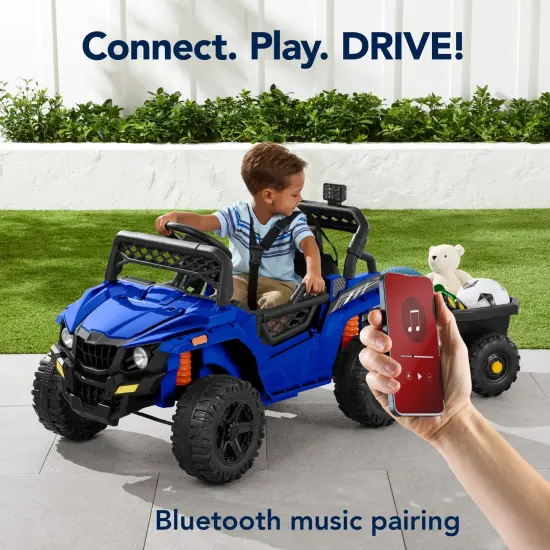 Best Choice Products Kids 12V Electric Ride-On UTV and Trailer w/ Parent Remote Control, LED Lights Blue {4}