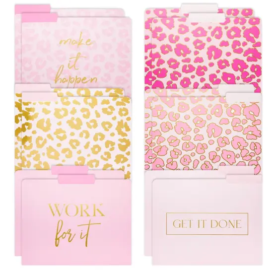 12 Pack Pink Leopard Decorative File Folders, Cute Gold Foil Print Office Supplies, Letter Size with 1/3 Cut Tab for Women, Girls (11.5 x 9.5 in) {1}