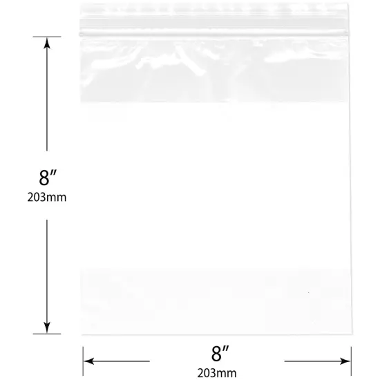 Plymor 8" x 8", 2 Mil with White-Block Zipper Reclosable Plastic Bags {3}
