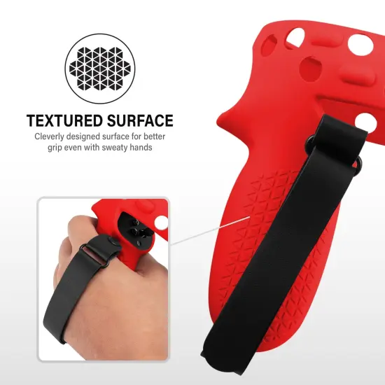 Insten Controller Grips for Oculus Quest 2 Meta VR Headset Touch Controllers, Silicone Protective Accessories with Knuckle Straps & Joystick Cover (Red, 1 Pair) {4}