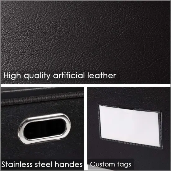 Large Collapsible Storage Bin with Lid [1-Pack] Leather Fabric Foldable Storage Box Organizer Containes Basket Cube with Cover for Home Bedroom Closet Office Nursery Black {3}
