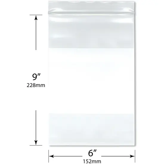 Plymor 6" x 9" (Pack of 100), 6 Mil Industrial Duty White-Block Zipper Reclosable Plastic Bags {3}