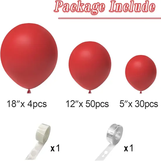 Red Balloons 84 pcs Arch Kit - 5 inch, 12 inch, 18 inch Matte Red Latex Balloons for Birthday, Baby Shower, Wedding {2}