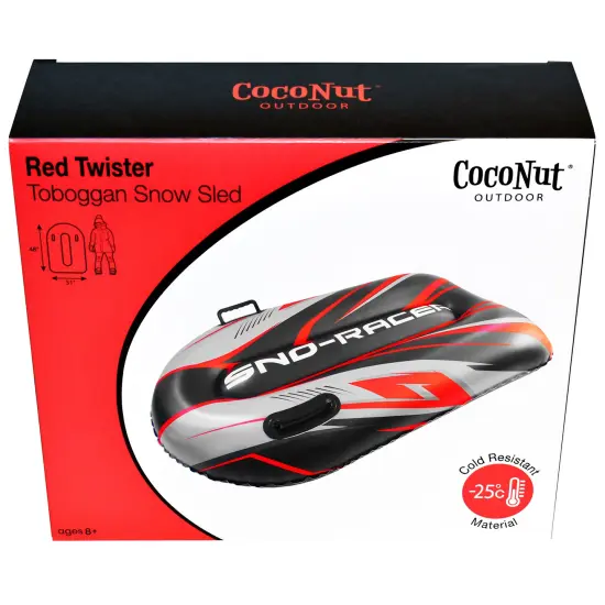 CocoNut Outdoor: Red Twister Toboggan Snow Sled - 48x31" Blue-Black-White - Winter Inflatable, Cold Resistant PVC, 200lb Cap, Kids-Teens-Adults 8+ {5}