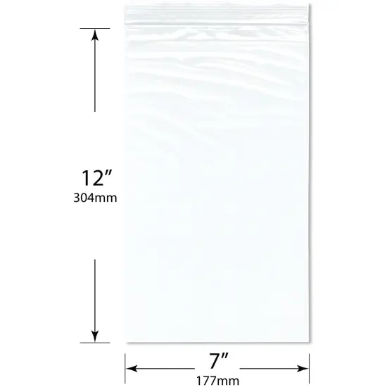 Plymor 7" x 12" (Pack of 100), 2 Mil Zipper Reclosable Plastic Bags {3}