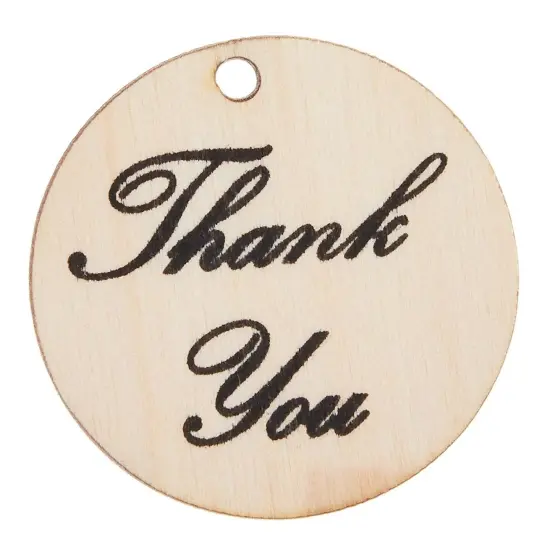 100-Pack Thank You Wood Tags with Twine for Wedding and Baby Shower themed Party Favors, 1.5 Inches Brown {7}