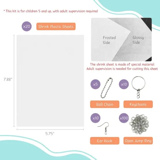 Wrapables DIY Arts & Crafts Heat Shrink Art Film Sheet Set, creates Earrings, Key Chains, and Charms (Set of 20) {2}