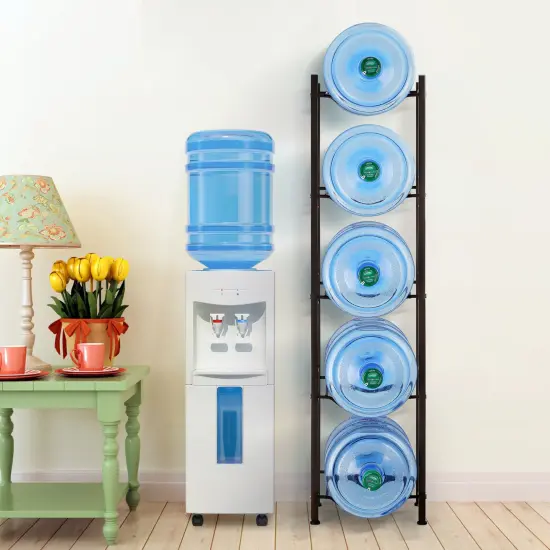 5 Tiers Gallon Water Jug Holder Brown Easy Assemble Water Bottle Storage Rack {4}