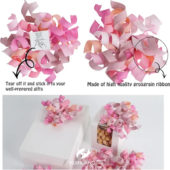 Dusty Pink Bows for Gift Wrapping, Mixed Color Pink/Dusty Rose/Light Pink Curly Ribbon Bows Self Adhesive for Presents, Wine Bottle, Treat Bags, Birthday, Wedding Party Favors - 6 Counts {3}