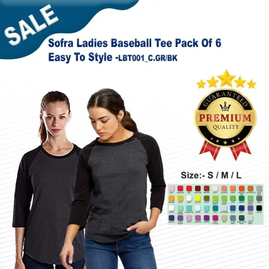 Sofra Ladies Baseball Tee Pack Of 6 Easy To Style {3}