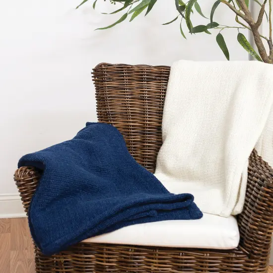 Crochet 50" x 60" Fringe Throw Blanket Navy {4}