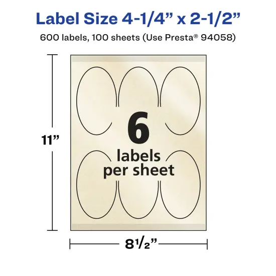 Avery Pearlized Ivory Oval Labels with Sure Feed Technology, 4.25" x 2.5" {5}