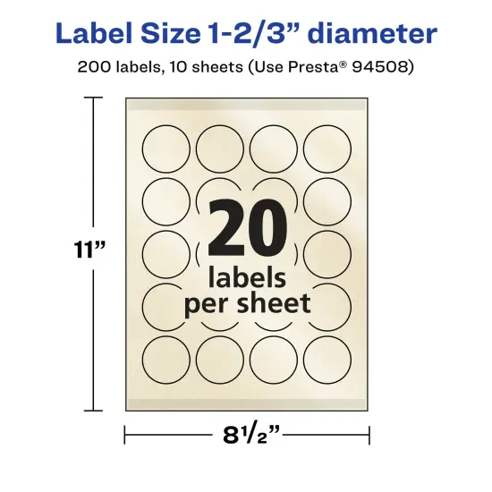 Avery Pearlized Ivory Round Labels with Sure Feed Technology, Print-to-the-Edge, 1-2/3" diameter {5}
