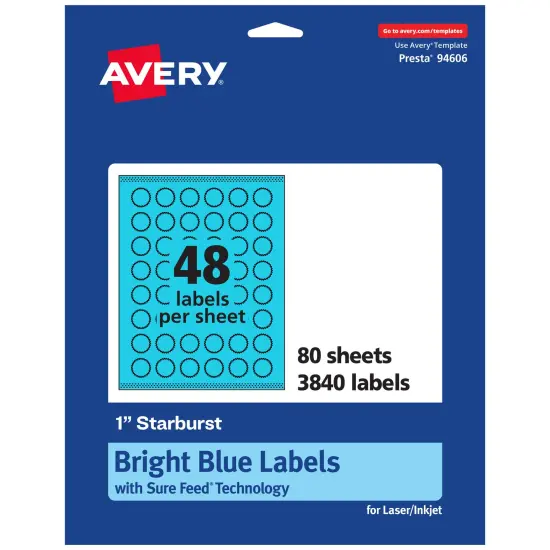 Avery Bright Blue Paper Labels, 1" Starburst {1}