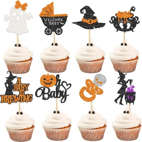 32 Pack Halloween Oh Baby Cupcake Toppers A Baby is Brewing Cupcake {1}