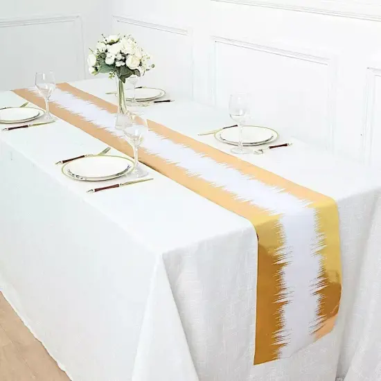 11"x108" White Gold Metallic Icicle Print Non Woven Fabric Table Runner Party {2}