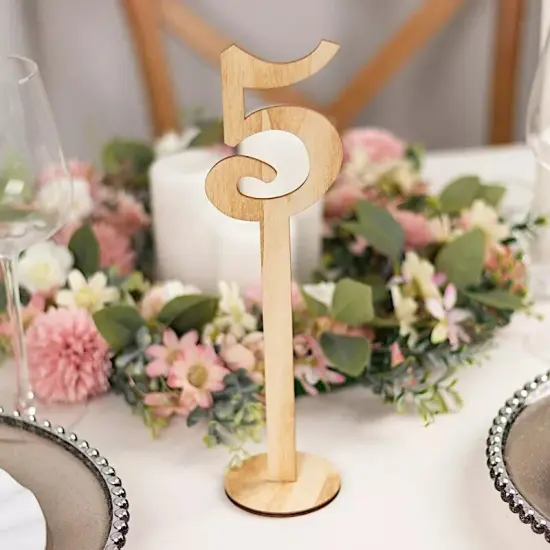 Natural 20 Wooden 11" Table Numbers 1-20 Set on Sticks Round Holder Base Party {2}