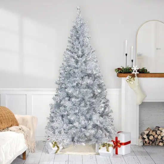 Northlight Artificial Tinsel Christmas Tree - 7' - Silver - Unlit {1}
