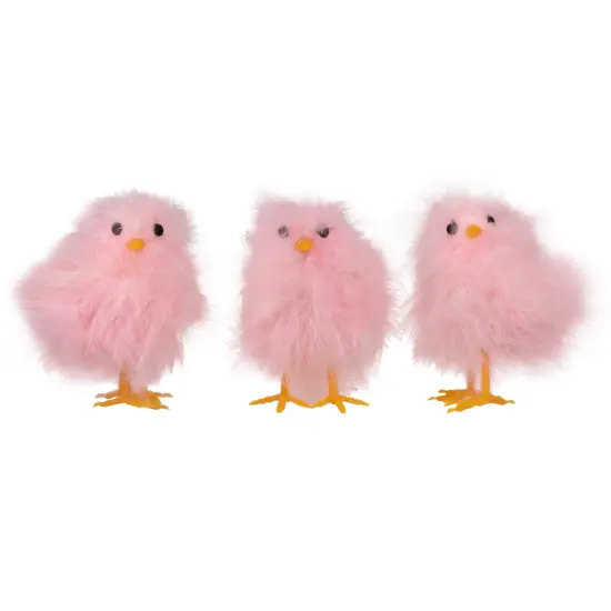 Northlight Furry Chicks Easter Figurines - 3.25" - Pink - Set of 3 {3}