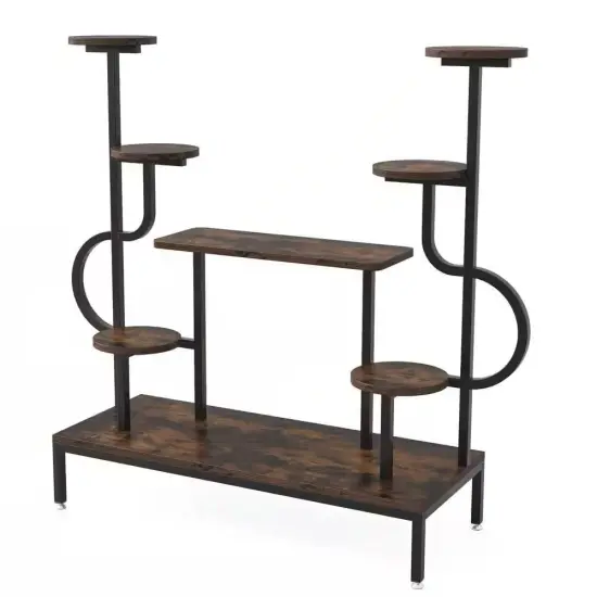 Brown Wood 8 Tier Round Shelf Plant Stand for Living Room Corners {1}