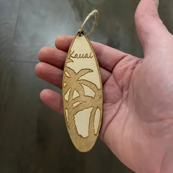 Ornament - Kauai Palm Tree Surfboard - Raw Wood Maple {5}