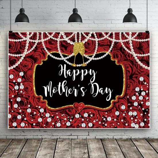 7x5ft Happy Mother's Day Backdrop Banner Red Rose {5}
