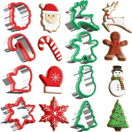 Christmas Cookie Cutters Set 8 Pieces, Stainless Steel Xmas Shapes Silver {2}