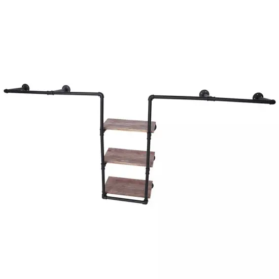 Industrial Pipe Clothing Rack Wall Mount Clothing Rack with Storage Shelves {1}