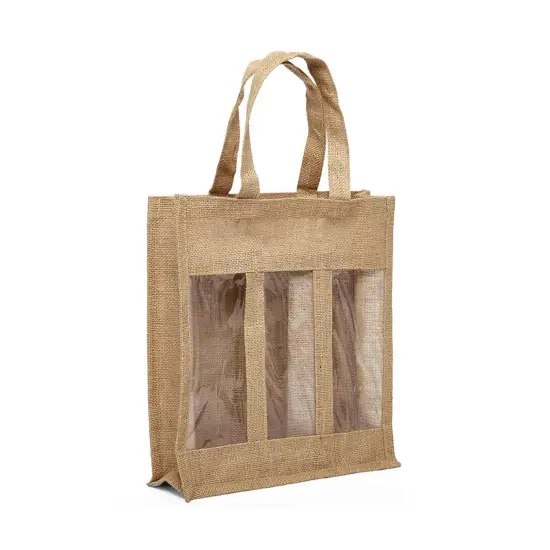 Jute Wine Bag with Window 11.875" x 4.31" x 13.75" Spacious and Stylish {3}