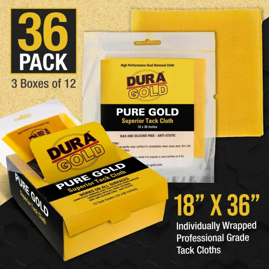 Pure Gold Superior Tack Cloths - Tack Rags (Box of 36) - Woodworking and Painters Professional Grade - Removes Dust, Sanding Particles, Cleans Surfaces - Wax and Silicone Free, Anti-Static {2}