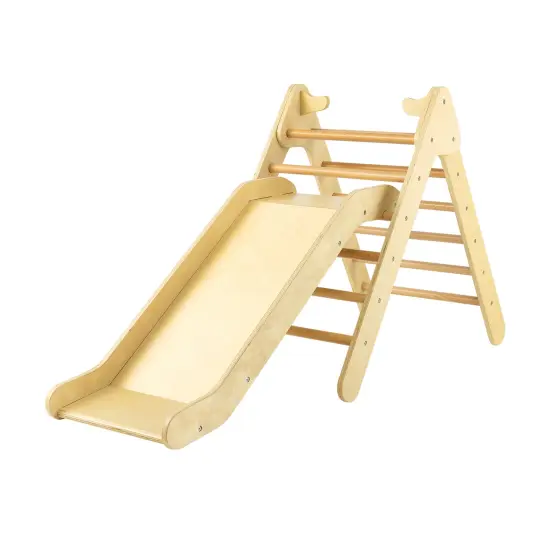 2-in-1 Wooden Triangle Climber Set with Gradient Adjustable Slide Natural {8}