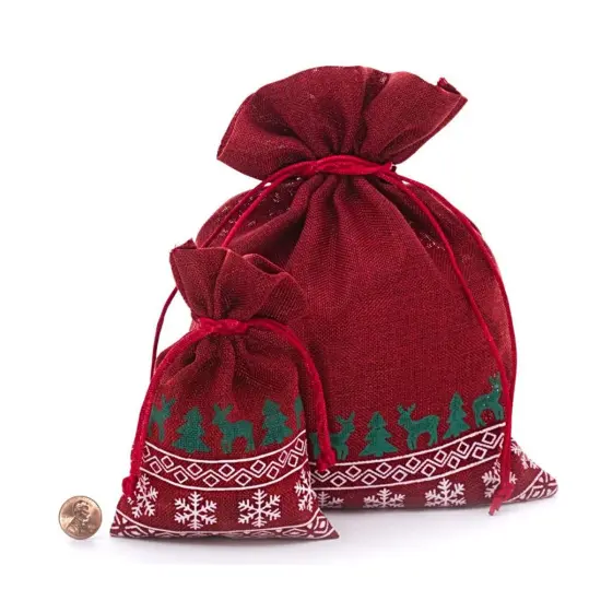Christmas Faux Linen Bag 4&rdquo; x 6&rdquo; Holiday Gift Packaging {2}
