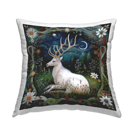 White Deer Forest Scene Decorative Printed Throw Pillow Design by The Dutch Lady, 18 x 7 x 18 {1}