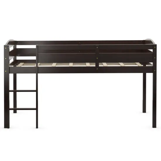 Wooden Twin Low Loft Bunk Bed with Guard Rail and Ladder Grey {9}