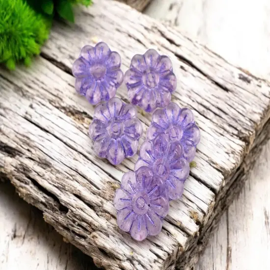*6* 18mm Purple Washed Crystal Daisy Flower Beads {5}