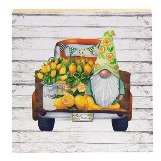 Lemon Gnome & Truck Square Block {1}