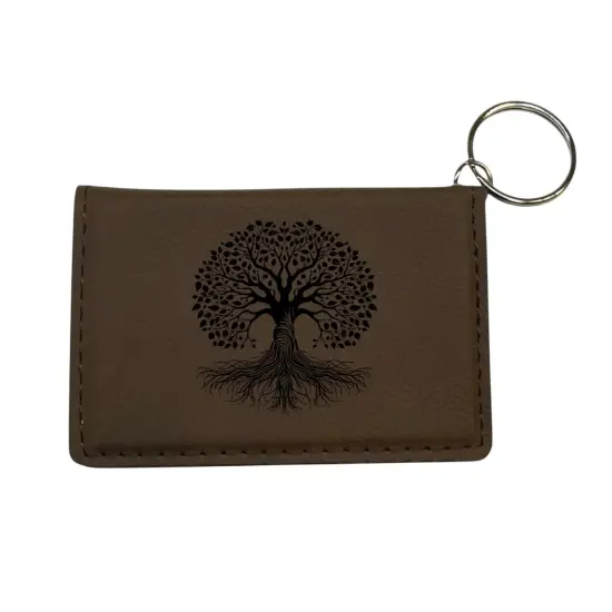 Keychain ID Holder Wallet - Celtic Tree of Life Leather Dark Brown/Black {1}