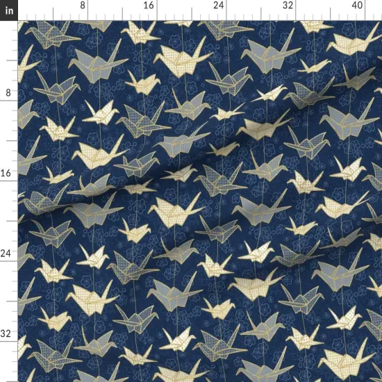 Various Fabrics by the Yard or Fat Quarter Luck Cranes Origami Japanese Crane Peace Gold Cherry Blossom Japan Birds Custom Printed Fabric by Spoonflower {1}