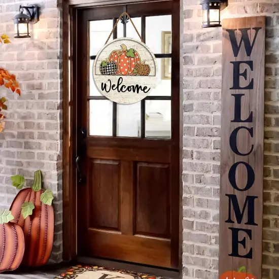 Welcome Door Sign Thanksgiving Day Pumpkin Wreath(light yellow) {4}