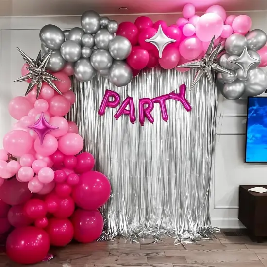 Pink and Silver Balloon Arch Kit (	Rose Red Pink) {3}