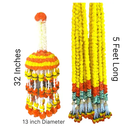 Marigold Strings and Jhoomar Decor with Strings, Mehndi Decoration, Wedding Garland, Flowers Decorations, Diwali Backdrop, Puja Garlands, Chandelier {4}