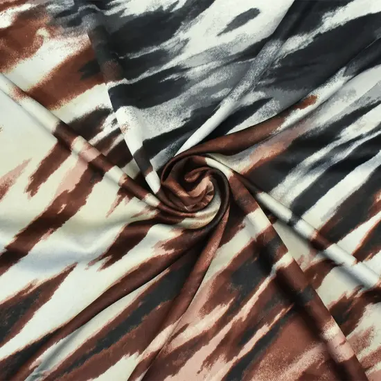 Brown-Gray-Black Zebra Polyester Printed Charmeuse Woven Fabric By the Yard {1}