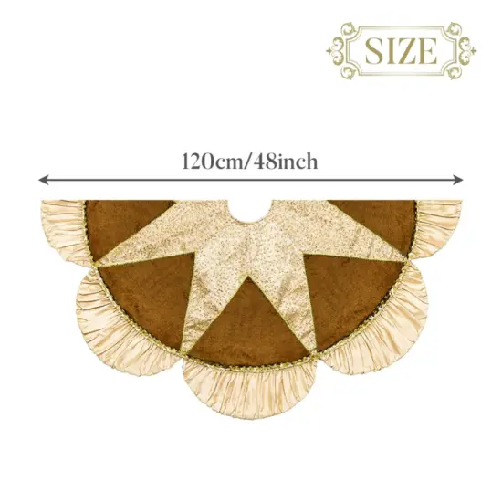 Luxury Gold Scalloped Christmas Tree Skirt, 48-Inch Holiday Tree Base Cover with Sequins and Pleated Trim {2}