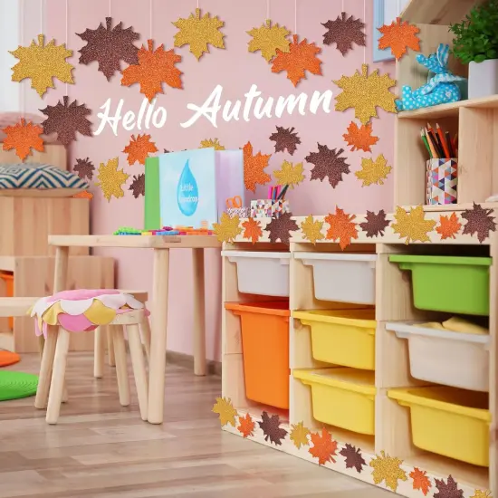 45Pcs Fall Glitter Maple Leaf - Assorted,yellow {2}