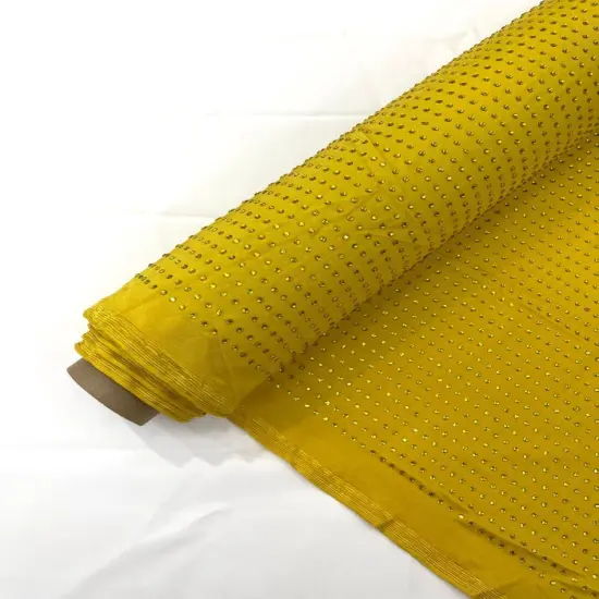 1 Yard Rhinestone Stretch Spandex Fabric Nylon for Costumes, Leggings & D&eacute;cor Width 54" Mustard {1}