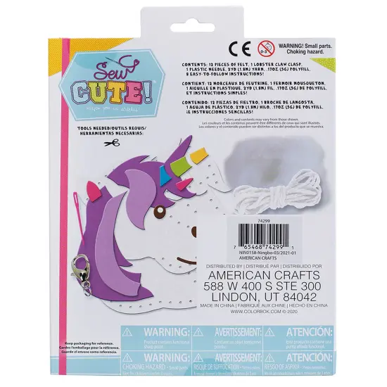 Colorbok Sew Cute! Felt Backpack Clip Kit-Unicorn {4}