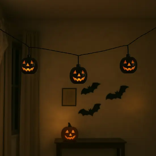 89" Hanging Halloween Black Jack O' Lanterns Decorative Garland Lights {4}