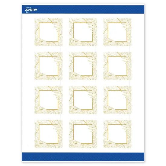 Avery Printable Square Labels with Sure Feed Technology, Pre-Printed Gold Florals, Matte White, 2" x 2", Laser & Inkjet Compatible, 120 Total, Great for Branding, Marketing, and Events {1}