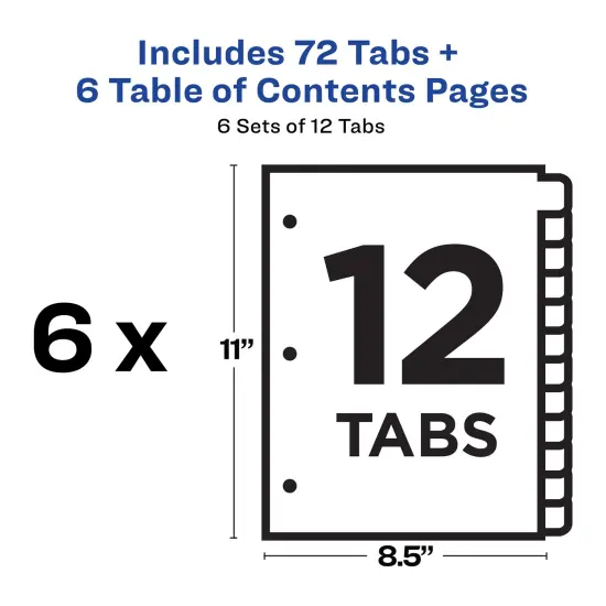 Avery Dividers for 3 Ring Binders, 12 Tabs per Set, Customizable Table of Contents, Classic White Tabs (6 Sets of 11824) {4}